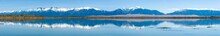 Panoramic View Of Sangre De Cristo Range And Great Sand Dunes, Looking From San Luis Lake, Colorado, USA.