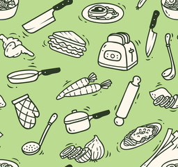 Wall Mural - cooking doodle seamless background