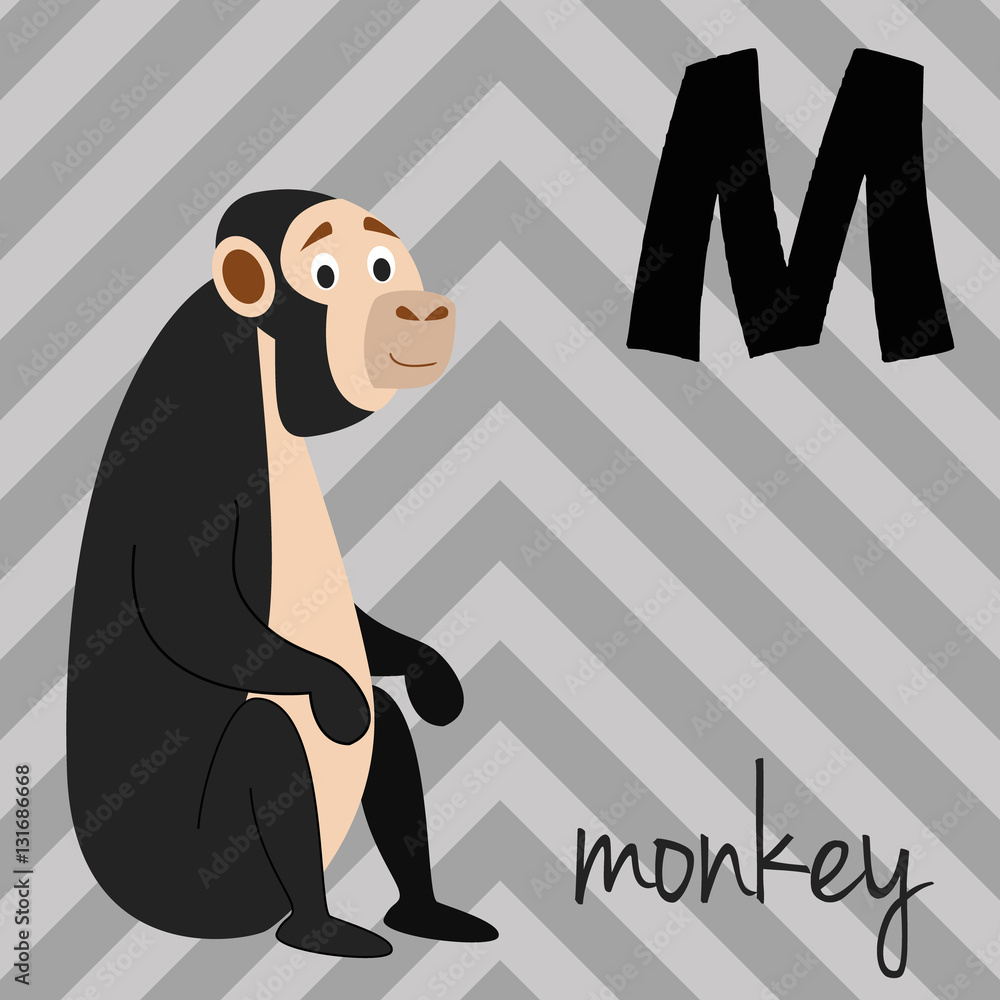 Cute cartoon zoo illustrated alphabet with funny animals: M for Monkey ...