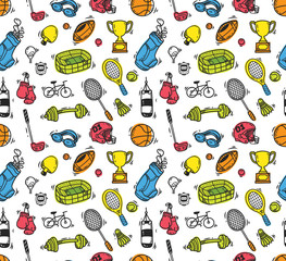 Wall Mural - Cartoon sport equipment seamless background