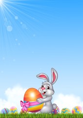 Sticker - Cute little bunny holding easter egg

