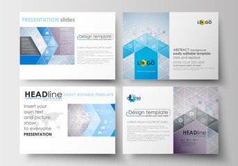 Set of business templates for presentation slides. Easy editable abstract layouts in flat design. Molecule structure on blue. Science healthcare background, medical vector.