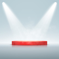 Wall Mural - round podium illuminated by spotlights. vector stage.