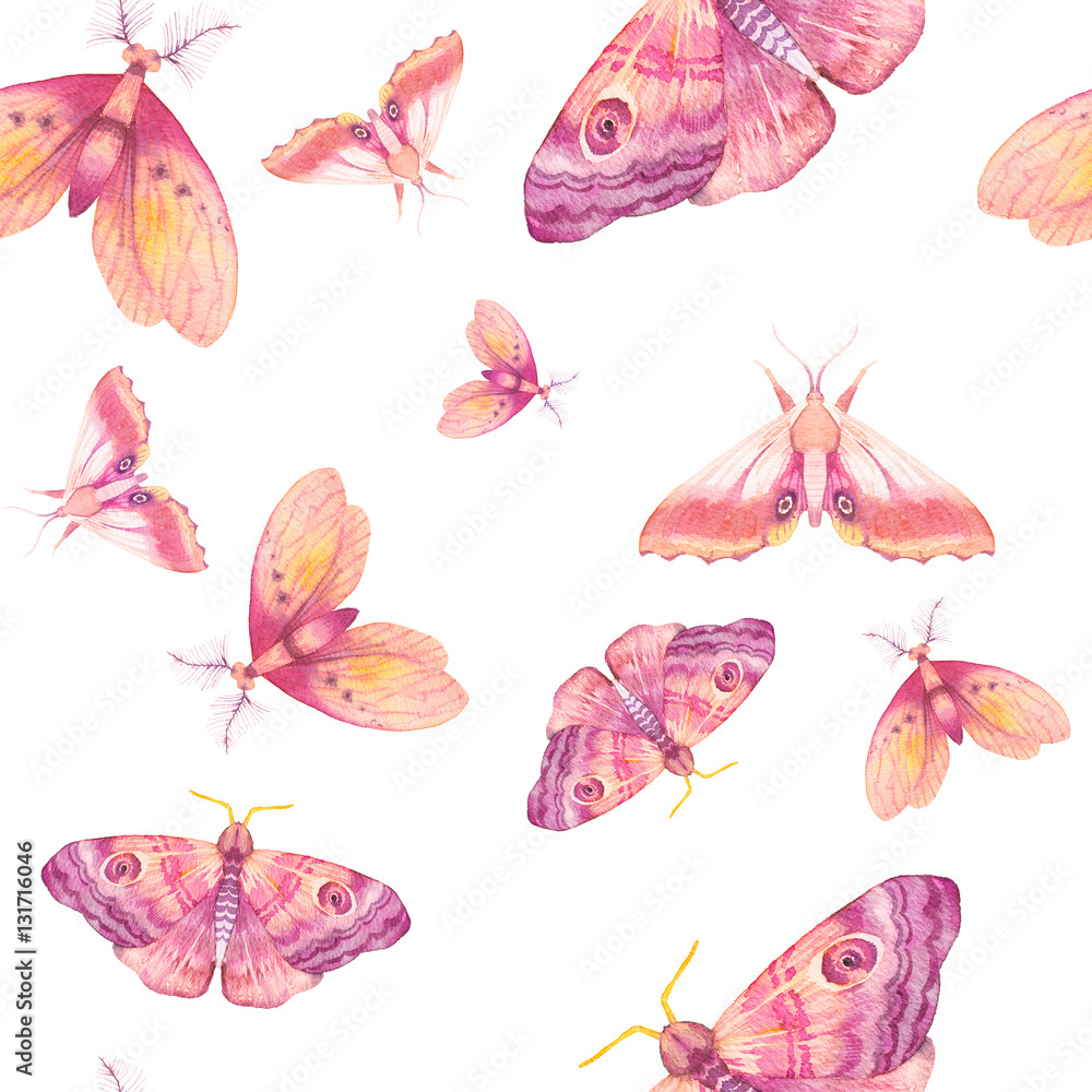 Watercolor butterfly seamless pattern. Hand drawn summer texture with ...