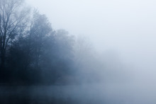 Mist Hovering Over A Cold Lake In Goldsworth Park, Surrey, Wokin