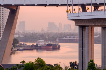 Wall Mural - Transportation / View of system transportation and city at twilight.