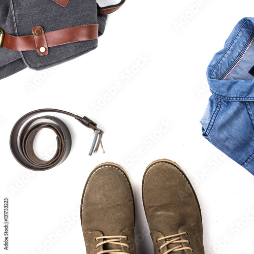 Men S Casual Outfits With Man Clothing And Accessories On Rustic