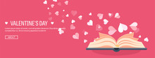 Vector Illustration. Flat Background With Book. Love, Hearts. Valentines Day. Be My Valentine. 14 February.