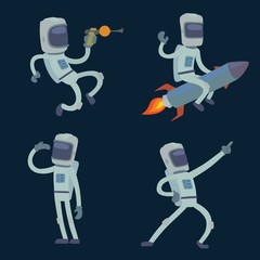 Wall Mural - Set of cute astronauts in space, working and having fun.