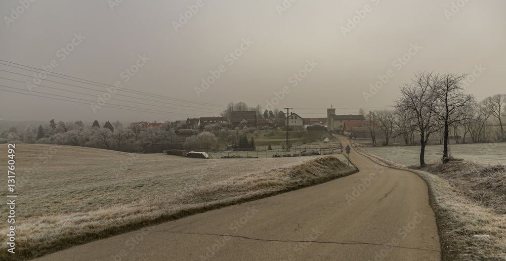 Frost morning near Krasetin village - obrazy, fototapety, plakaty 