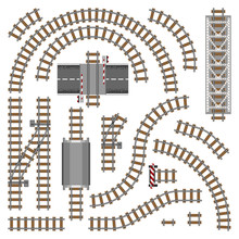 Vector Illustration Of Railway Parts - Grey Rails