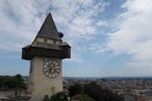 City Clock Uhrturm Tower Is The Landmark Of Graz, Austria