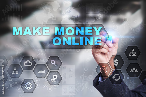Businessman Is Drawing On Virtual Screen Make Money Online - 