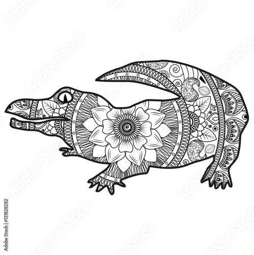 Vector Illustration Of A Crocodile Mandala For Coloring Book