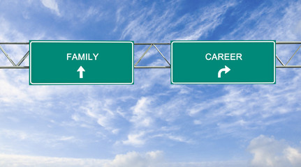 Wall Mural - Road sign to Familiy / career balance