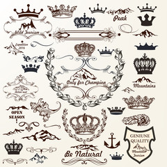 Wall Mural - Crowns, labels, flourishes and logotypes in vintage style. Hand