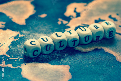 CULTURE sur la carte du monde de grunge Tableau sur Toile