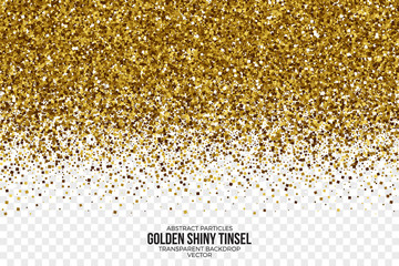 Wall Mural - golden shiny tinsel square particles abstract vector illustration on transparent background. celebra