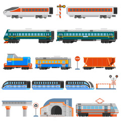 Poster - Rail Transport Flat Colorful Icons Set