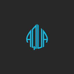 Wall Mural - Aqua logo idea word lettering mockup sticker, blue mineral water emblem, text shape abstract drop icon, t-shirt print design element template