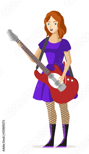 redhead cute guirl playing guitar - Buy this stock vector and explore ...