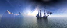 Pirate Ship In Blue Sky And Beautiful Ocean 3d Rendering