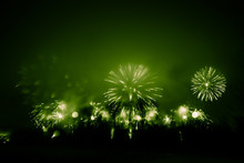 Abstract, Blurry, Bokeh-style Colorful Photo Of Fireworks Above The River In New Year