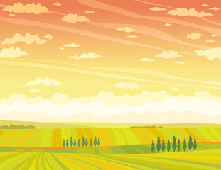 Sticker - Rural lansdcape with field and sunset sky.