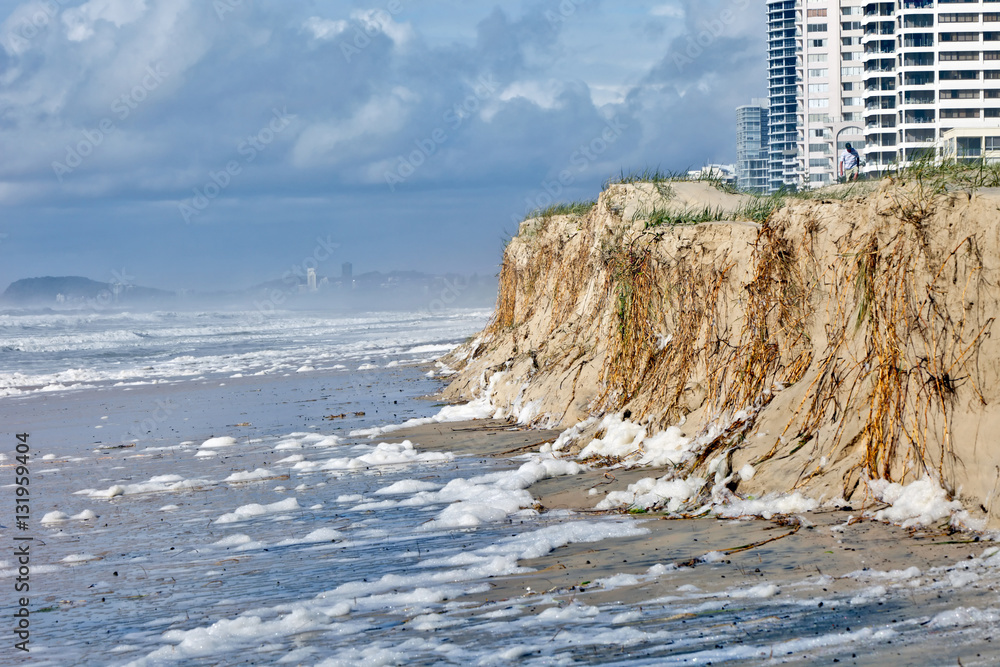 Beach erosion after storm activity
