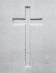 Wall Mural - Christian cross sunken relief carving. 