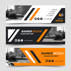 Wall Mural - Black, white and yellow trendy horizontal business banner templates.
