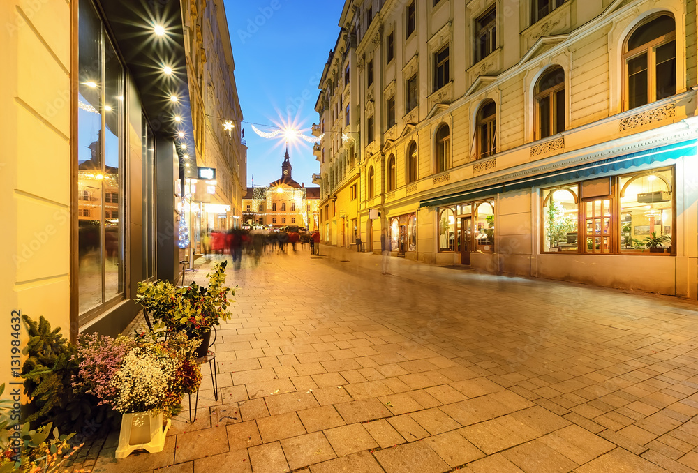 Obraz na płótnie Beautiful street in old town of Brno, decorated by the christmas w salonie