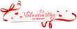 Banner mit roter Schleife, Schriftzug und Termin - Valentinstag, 14. Februar