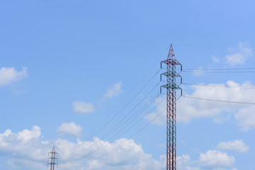 high voltage post.High-voltage tower sky background.