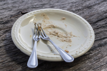 empty dirty dessert dish after eating cake