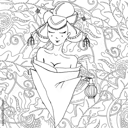 Stylized Vector Illustration Of A Beautiful Geisha Girl