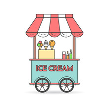 Ice Cream Cart On Wheels Flat Line Art