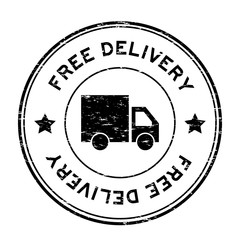 Sticker - Grunge black free delivery with truck icon round rubber stamp