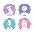 Vector Set of Icons girls avatars for profile page or social network. Flat line style.