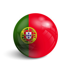 Wall Mural - Realistic ball with flag of Portugal. Sphere with a reflection of the incident light with shadow.