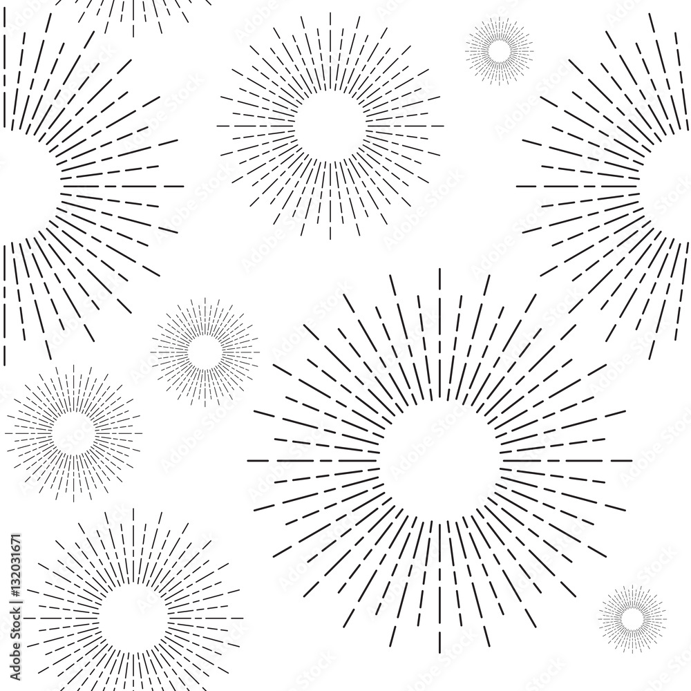 Sunshine rays seamless pattern in vintage style. Sunburst linear ...
