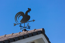 Wind Cock Direction Or Rooster Weather Vane On Roof
