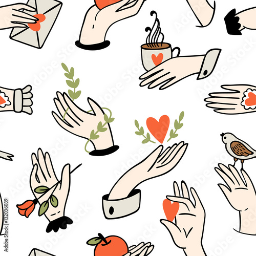 Cotton fabric Seamless hands pattern.