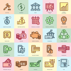 Poster - Thin line banking and finance icons set