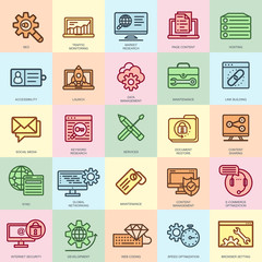Aufkleber - Thin line seo and development icons set