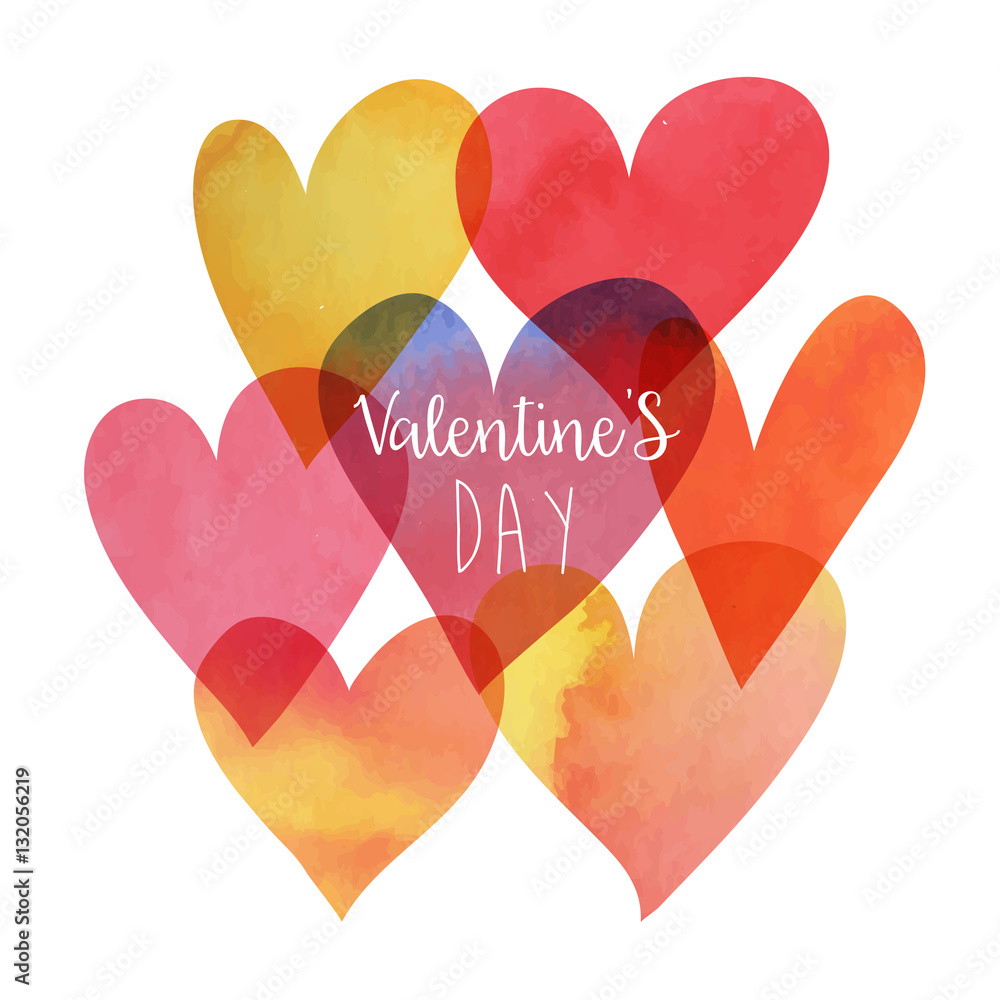 Happy Valentines Day watercolor heart background vector illustration ...