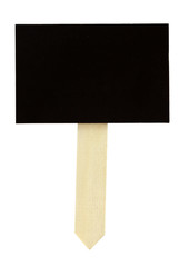 Wall Mural - Empty chalkboard sign on wooden pointed stake. Copy space. Isolated. Vertical.