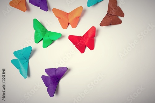 Set Of Colorful Paper Butterfly Over White Background