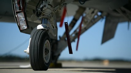 Canvas Print - Fighter aircraft detail with landing gear 