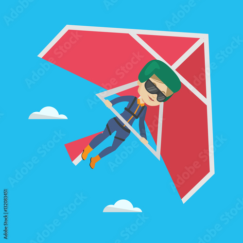 Fotografía Woman flying on hang-glider vector illustration.